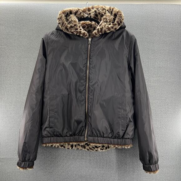 VTG OP Ocean Pacific Faux Fur Animal Print Full Zip Reversible Hooded Jacket XL - Picture 10 of 14